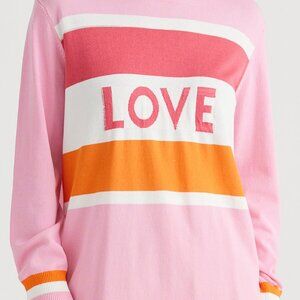 Brave + True Petra LOVE Striped Crewneck Sweater Pink White Orange Small Medium